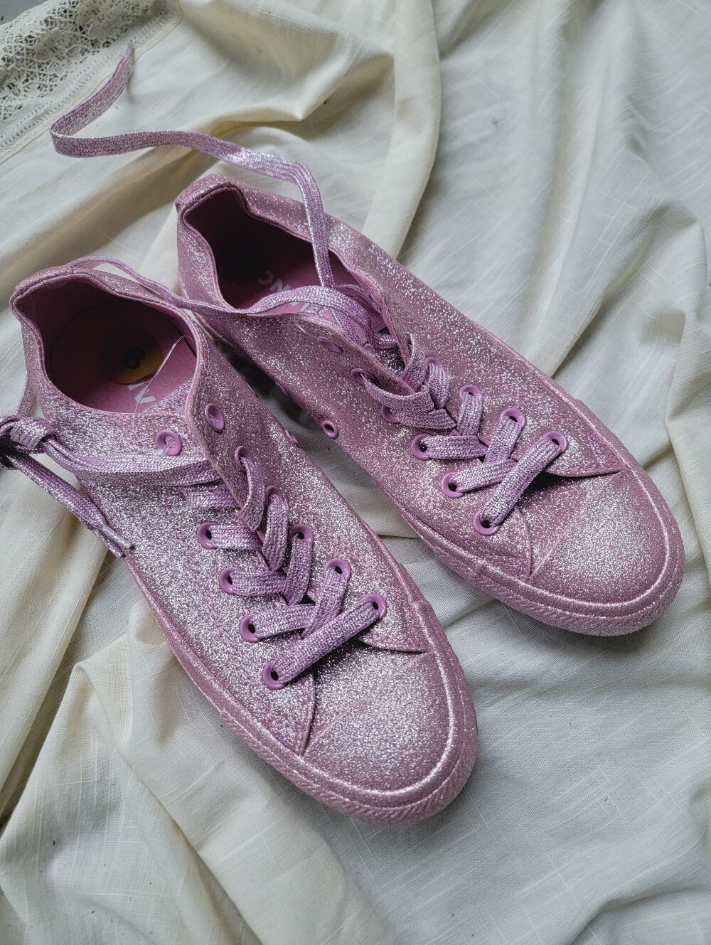 Converse Pink Glitter Low-Top Sneakers Chucks Kicks Nwob Pls See All Pics - Picture 13 of 14